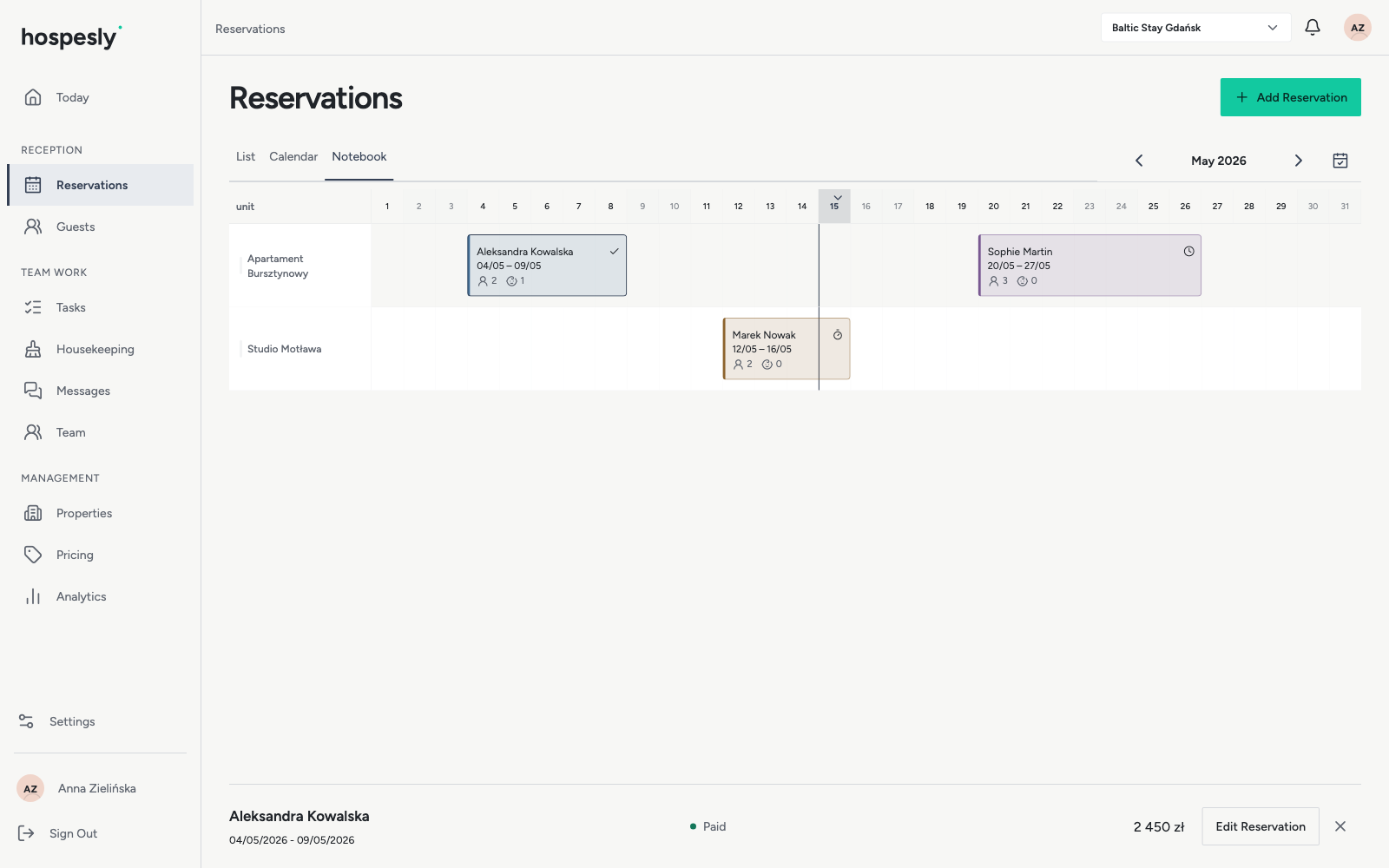 Booking calendar — Hospesly